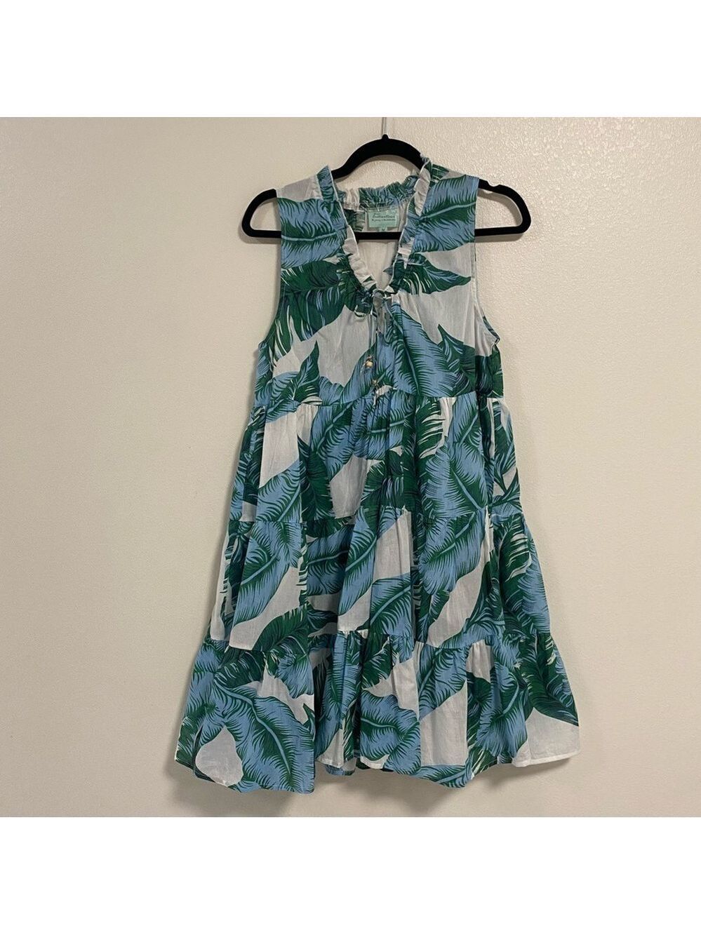 True Destinations Dress Women’s Size Medium Blue Green Foliage Print cover up